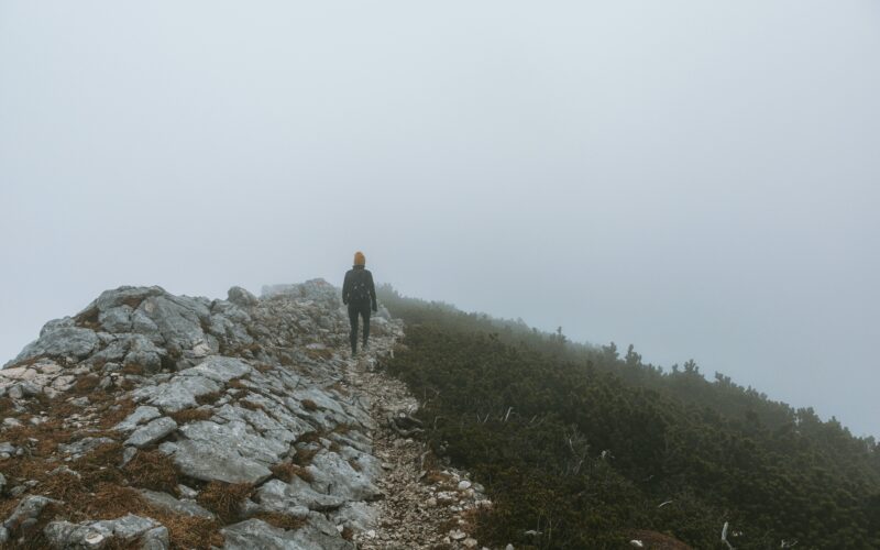 hiking in foggy victoria